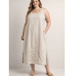 LINEN Embroidered No Tag MIDI Long Tank Dress Size 1X
